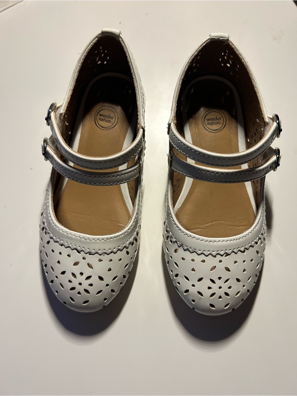 wonder nation White Girls' Double Strap Perforated Mary Jane Shoes